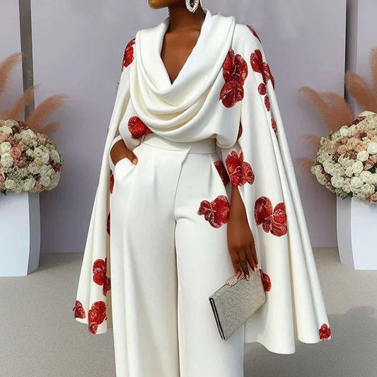 Dame elegant Cape-top med bred buksedragt Stilla