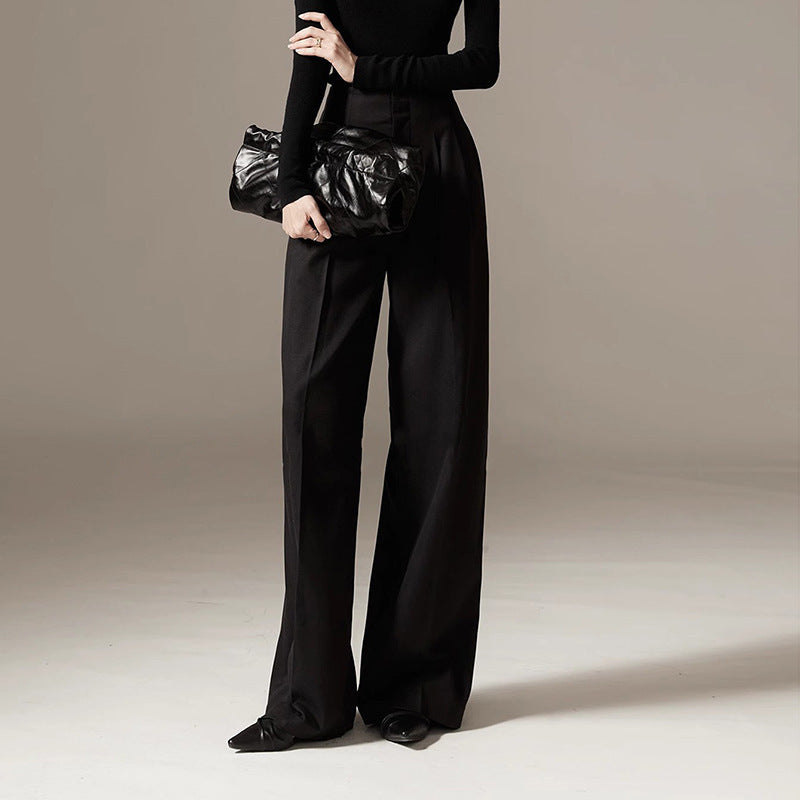 Dame elegant høj taljebukser med vidde ben og fin struktur Stilla