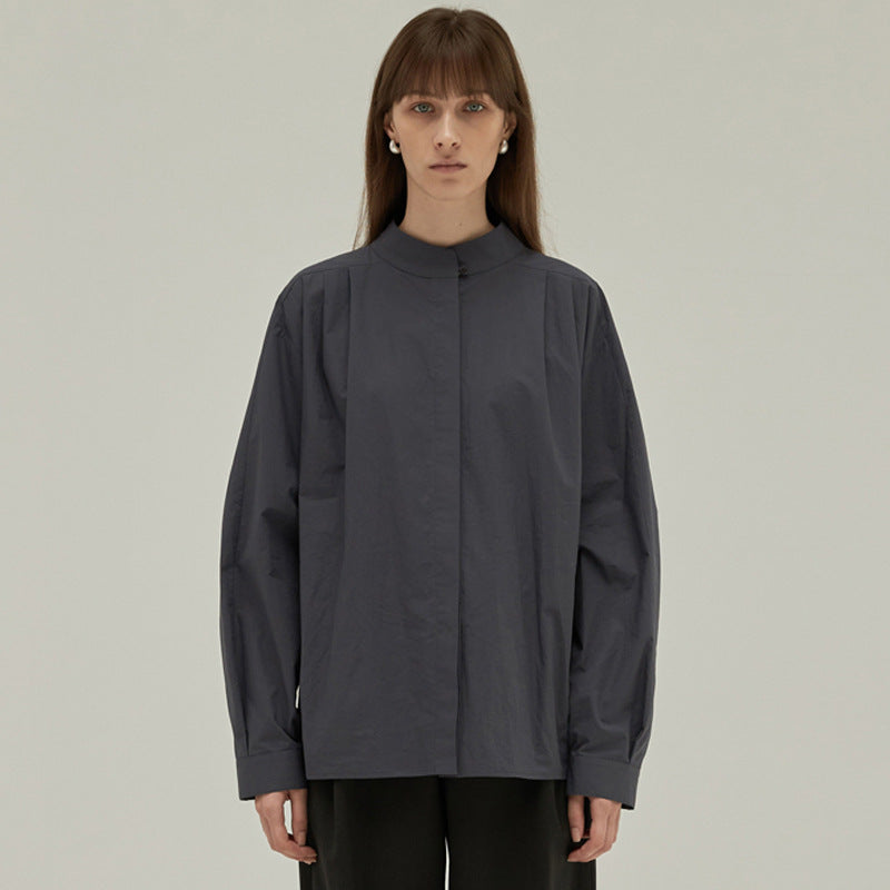 Dame Elegant Blusenshirt med Ståkrave og Faldlægning Stilla