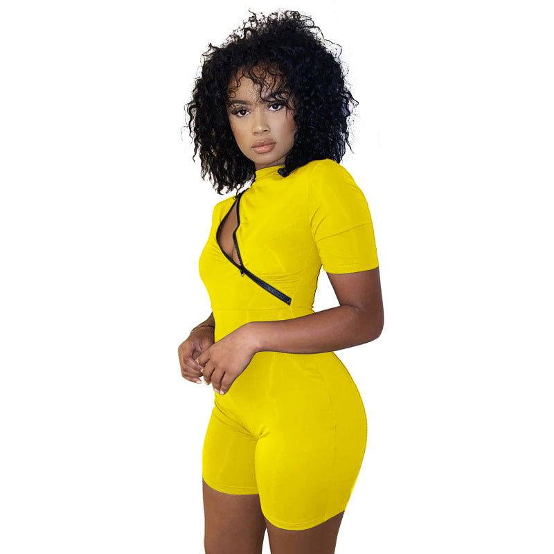 Dame sporty jumpsuit med lynlås og korte ærmer Stilla