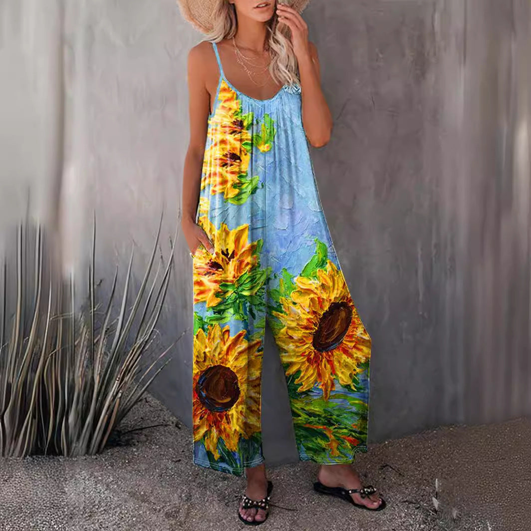 Dame Løs Jumpsuit med florale accenter og bredt ben Stilla