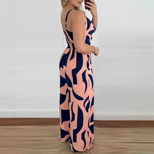 Dame jumpsuit med elegant indpakningsdesign og blomster mønster Stilla