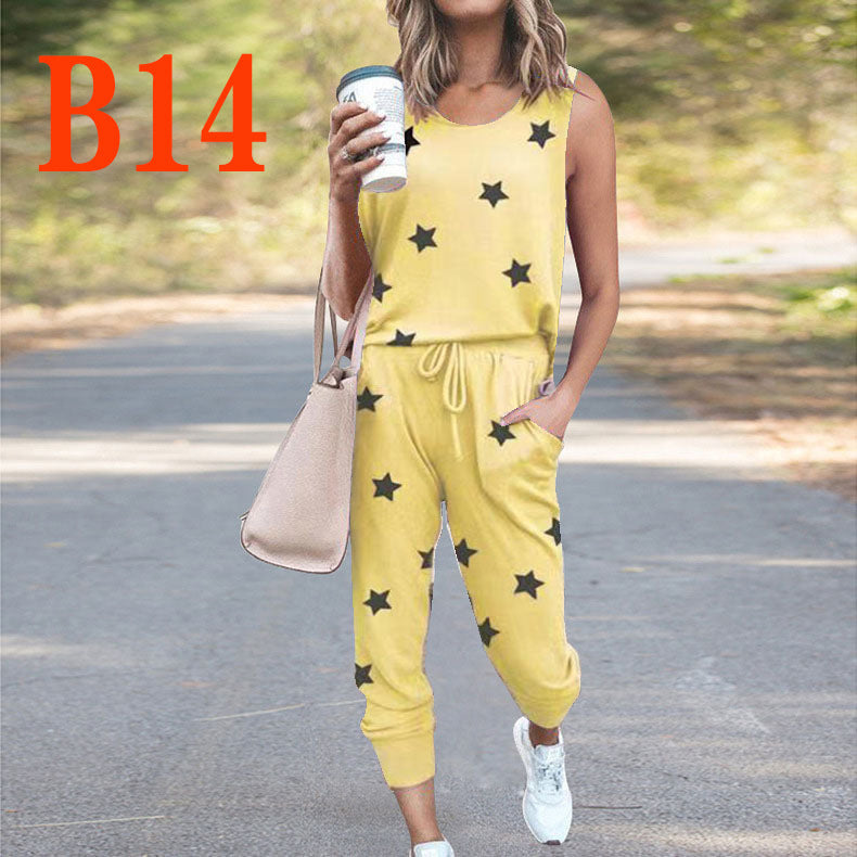 Dame Casual Jumpsuit med ærmeløs design og moderne batikmønster Stilla