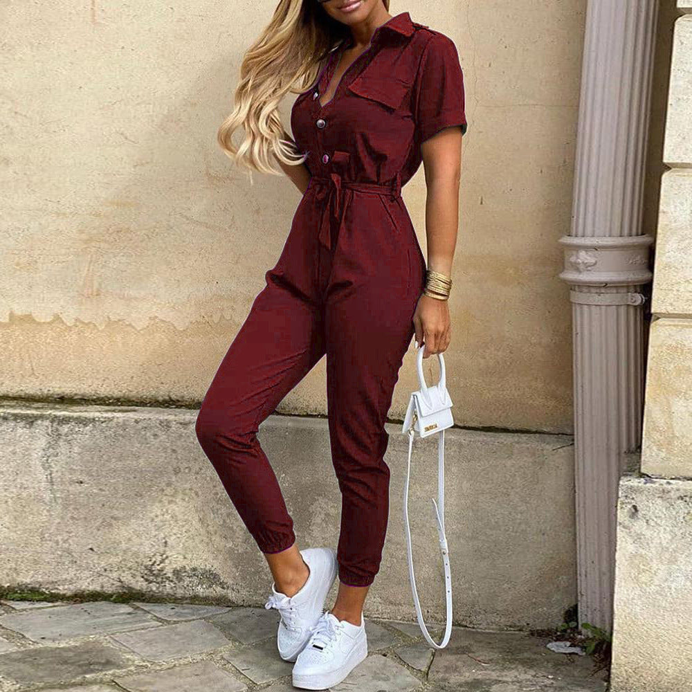 Dame Elegant Jumpsuit med justerbar taljebælte og lommer Stilla