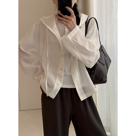 Dame afslappet hættebluse med knaplukning og bred skæring Stilla