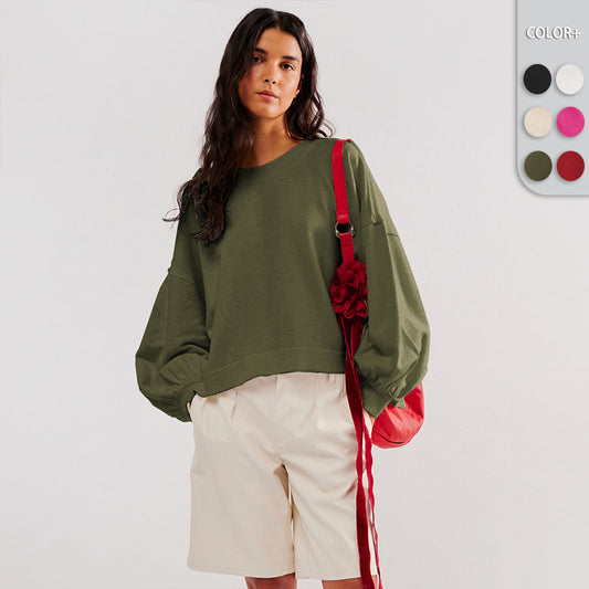 Dame afslappet cropped sweatshirt med voluminøse ærmer Stilla