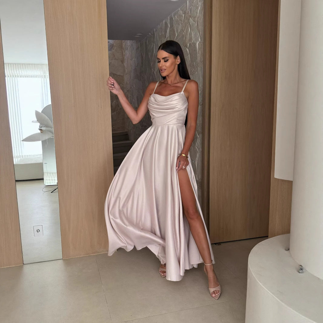 Dame Elegant aftenkjole med smart hjerteudskæring og flydende skørt Stilla