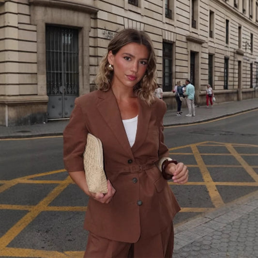 Dame elegant blazer med bælte Stilla
