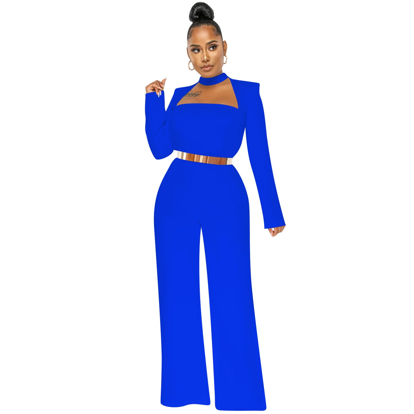 Dame elegant jumpsuit med smart firkantet udskæring og tætsiddende bælte Stilla