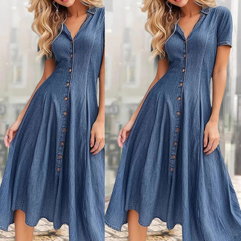 Dame Denim Knap-Up Midi Kjole Stilla