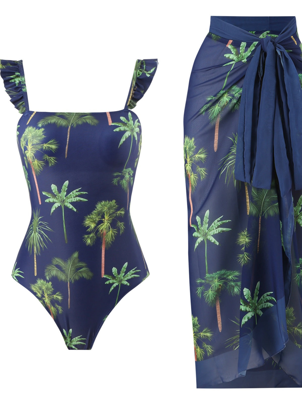 Dame elegant badedragt med flæsedetaljer og smart omslagsskjørt Stilla