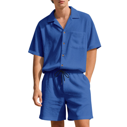 Herrer casual sommer-outfit med kortærmet skjorte og shorts Stilla