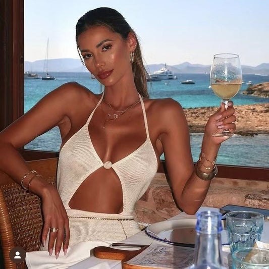 Dame Cut-Out strandkjole i Boho-stil med bindebånd Stilla