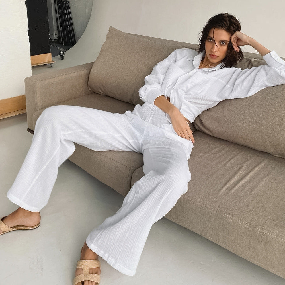 Dame afslappet skjorte- og bukse-sæt med struktureret overflade Stilla