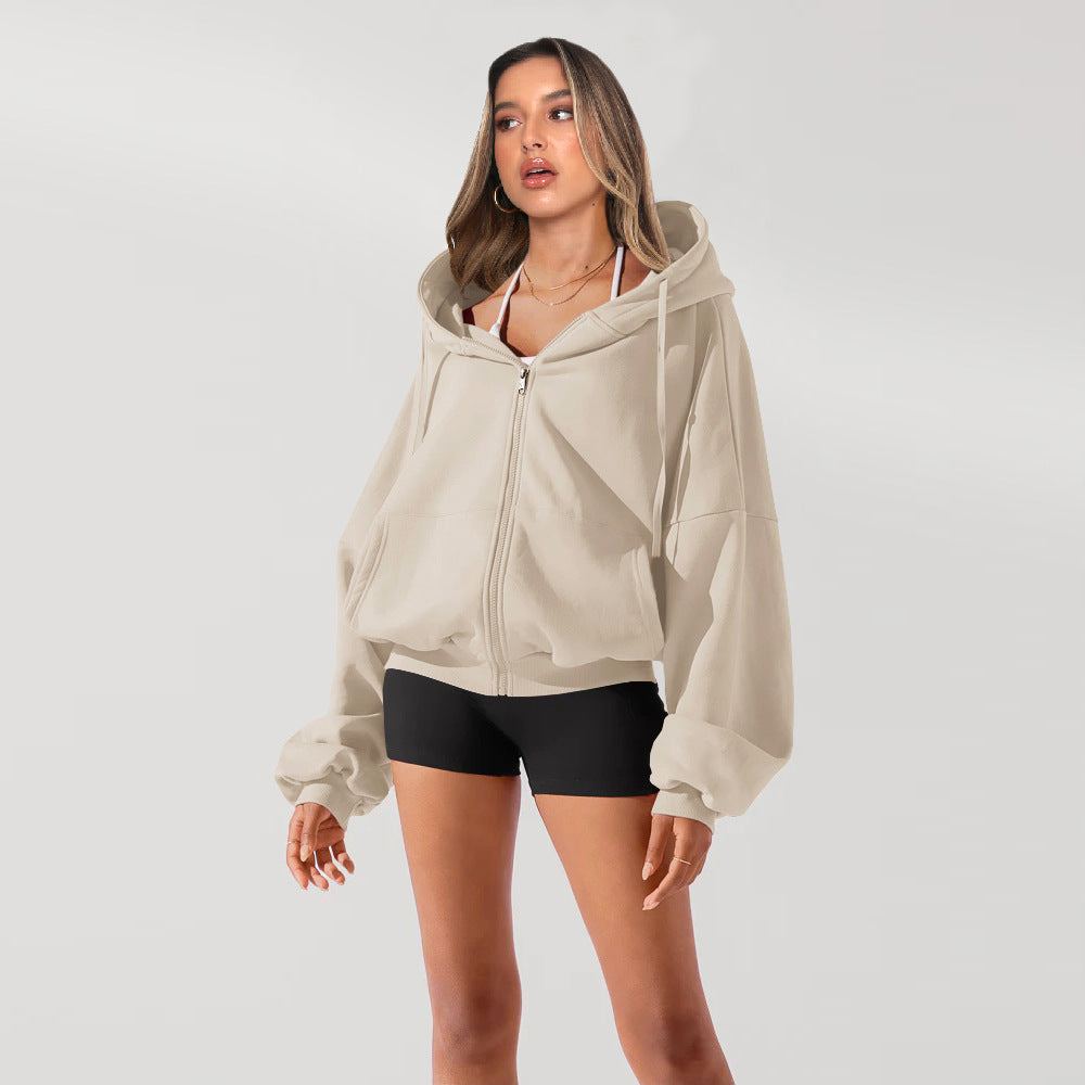 Dame afslappet oversized hættepullover med kvalitets lynlås og praktiske lommer Stilla