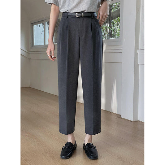 Dame elegant høj talje jakkesæt bukser med folder og bæltestropper Stilla