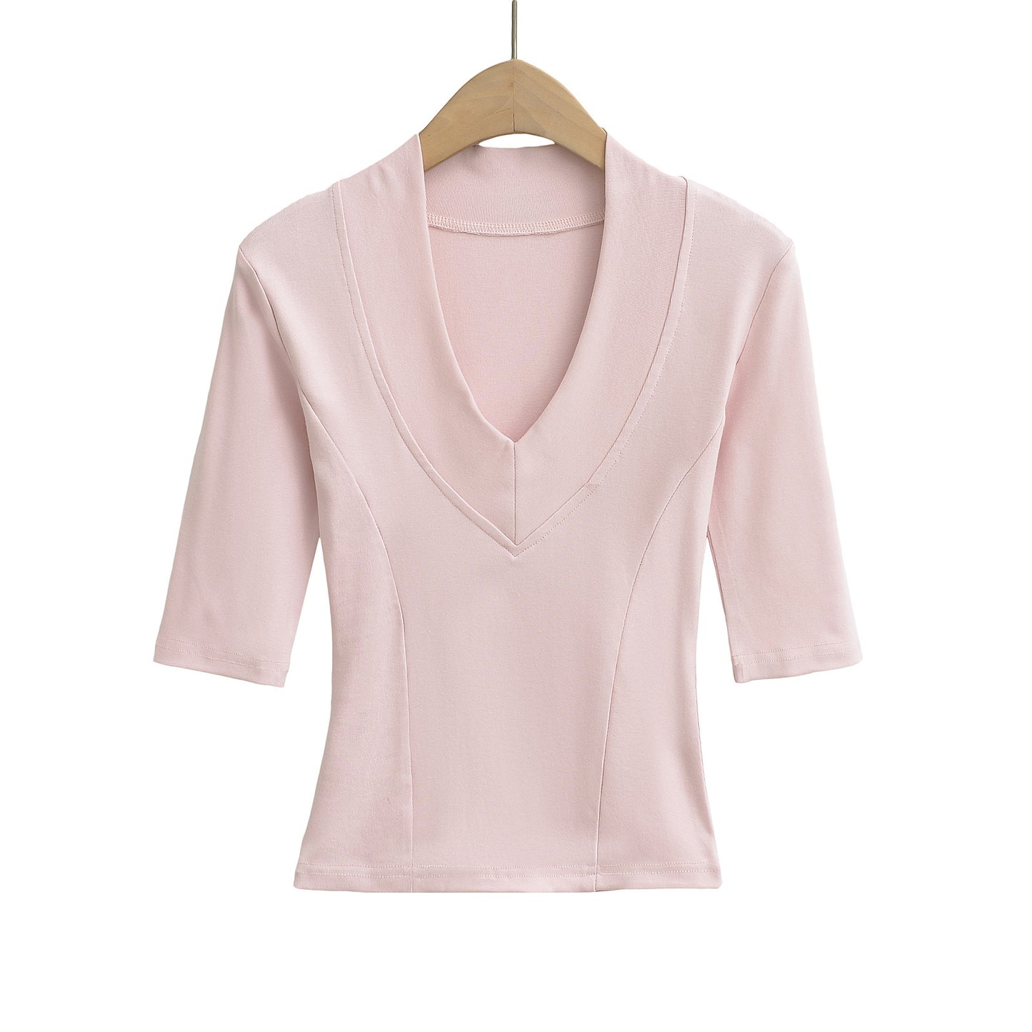 Dame elegant bluse med dyb V-hals og korte ærmer Stilla