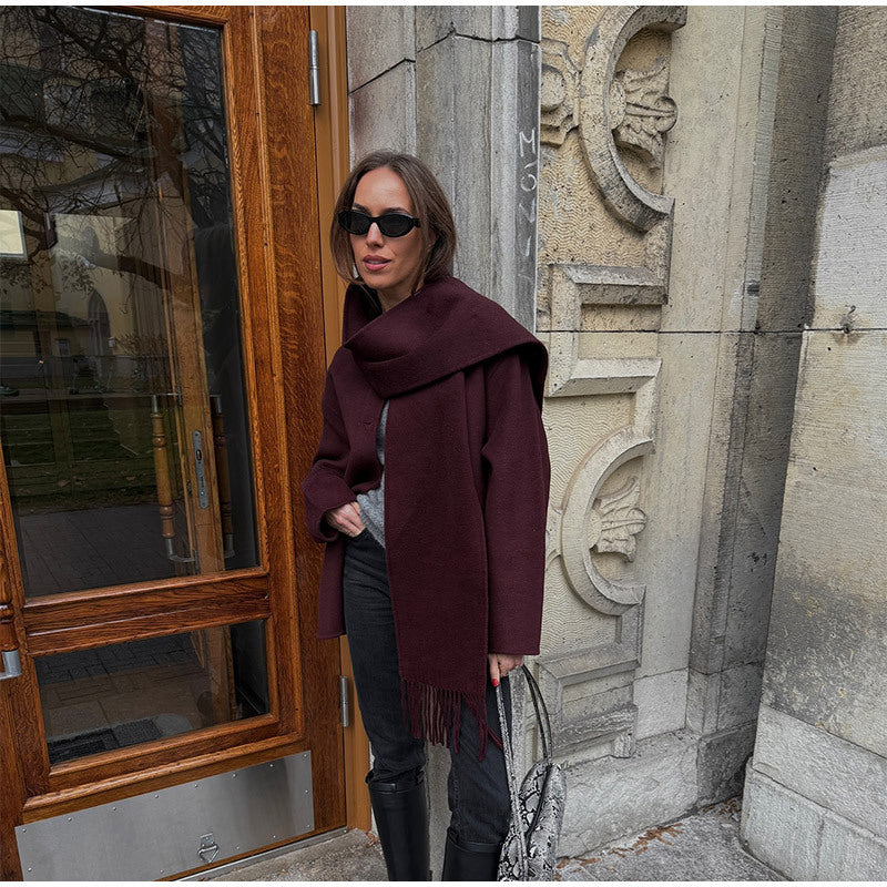 Dame afslappet oversized jakke med integreret tørklæde Stilla