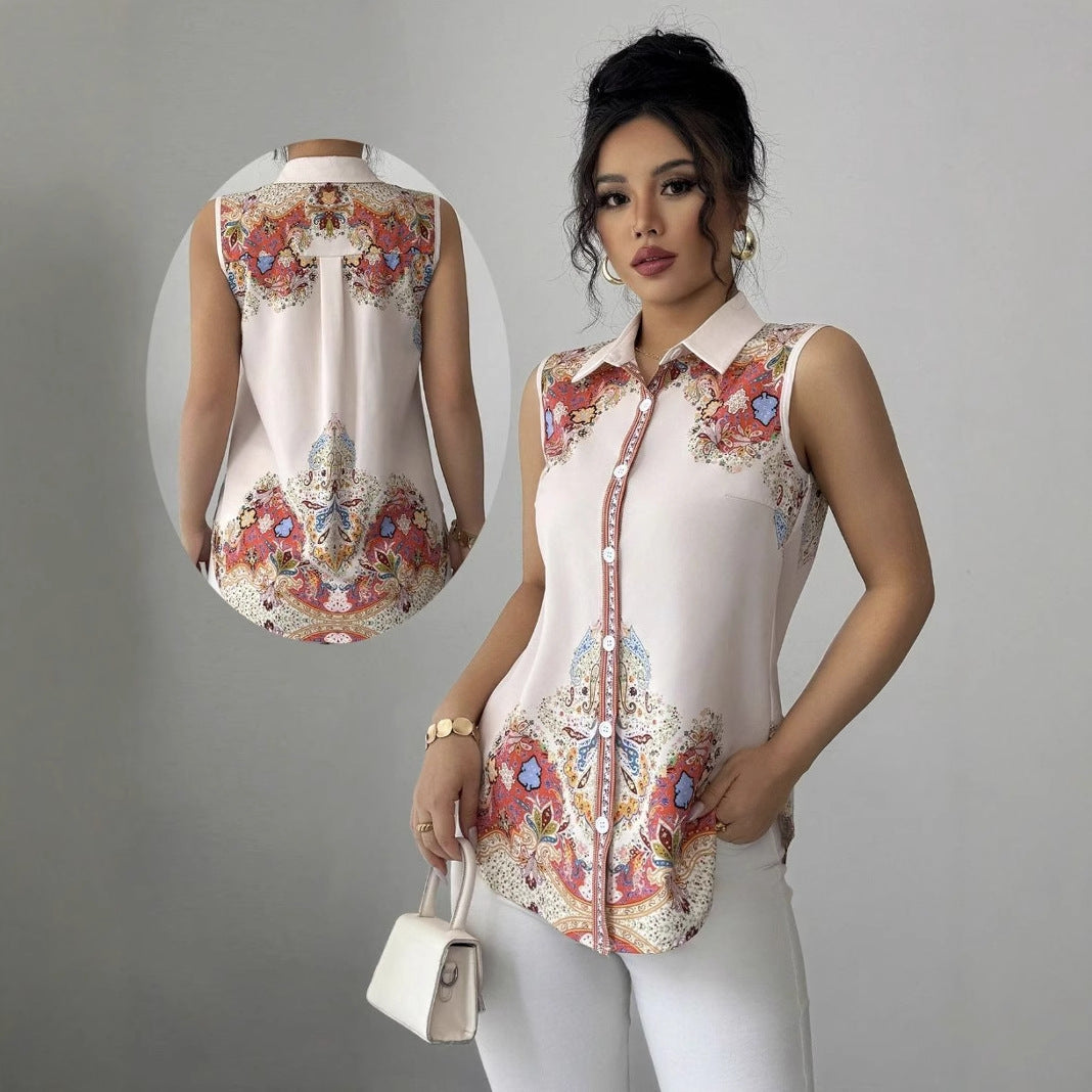 Dame Elegant Bluse med blomsterprint og kvalitetsknaplukning Stilla