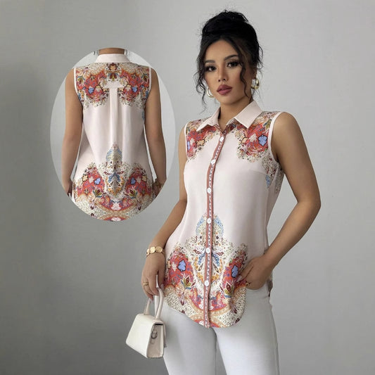 Dame Elegant Bluse med blomsterprint og kvalitetsknaplukning Stilla