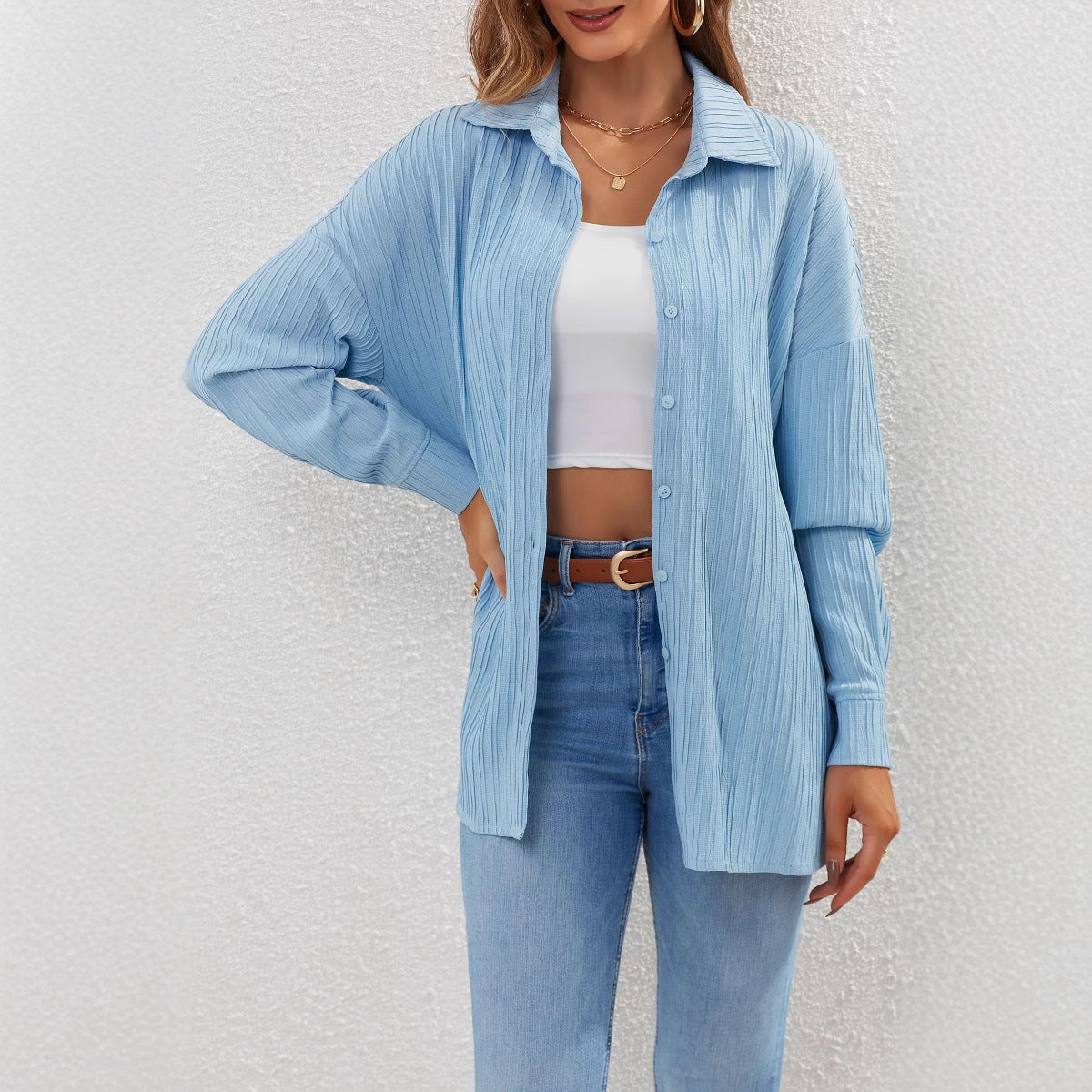 Dame afslappet bluse med fin ribstruktur og oversized snit Stilla