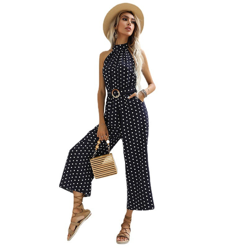 Dame elegant Polka-Dot-Jumpsuit med bælte talje Stilla