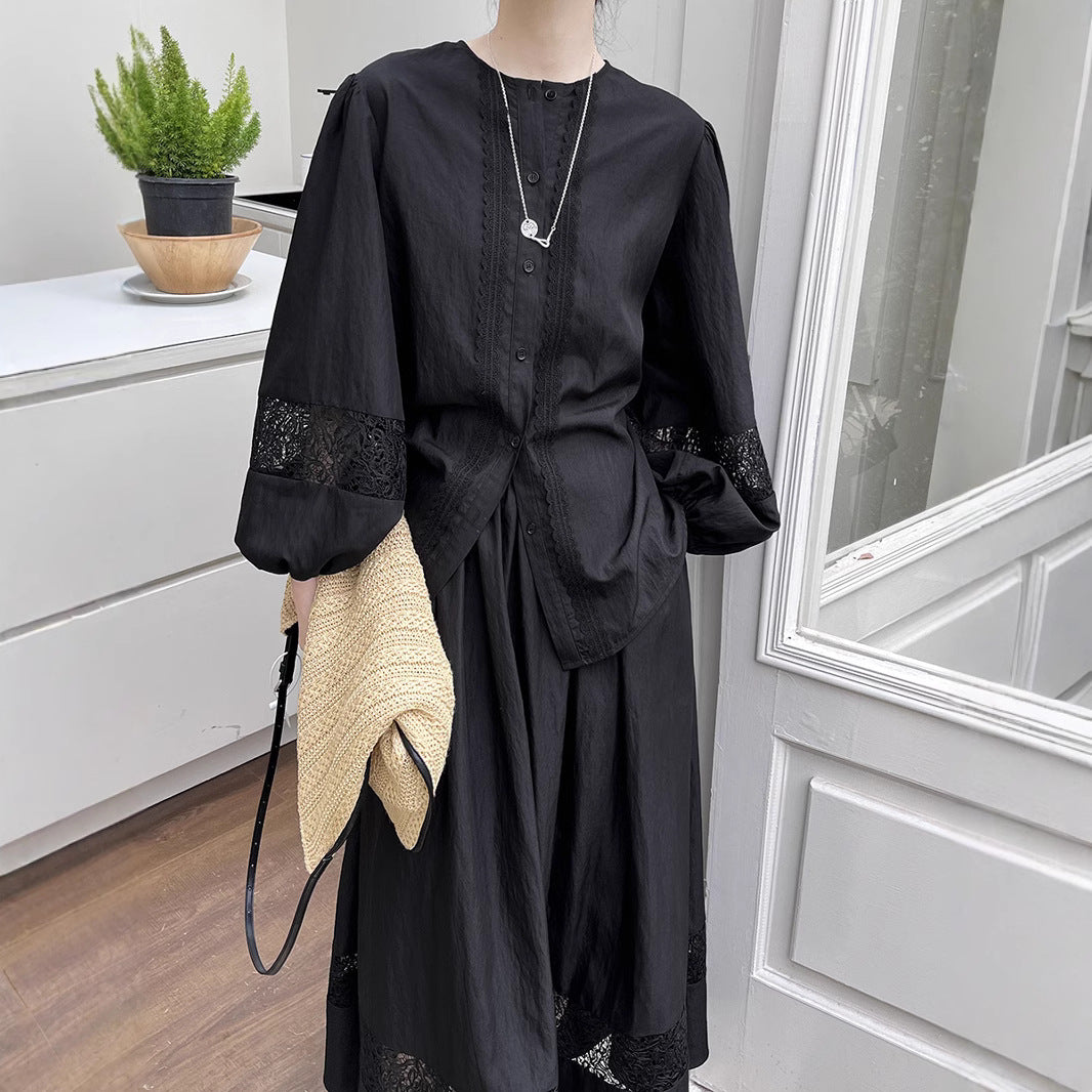 Dame elegant bluse med kunstfærdig spidsdekoration Stilla