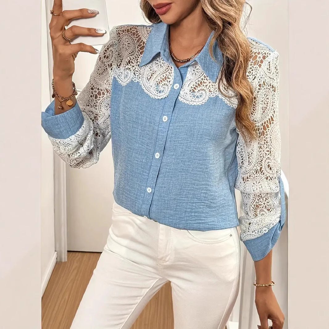 Dame Elegant Bluse med Spidsedetaljer og Casual Snit Stilla