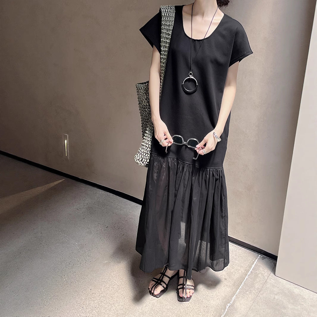 Dame afslappet Maxi-kjole med voluminøs kant og høj kvalitets bomuldsblanding Stilla