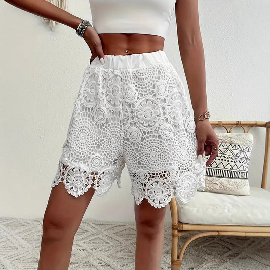 Dame spidseshorts med elastisk talje og blomsterapplikationer Stilla