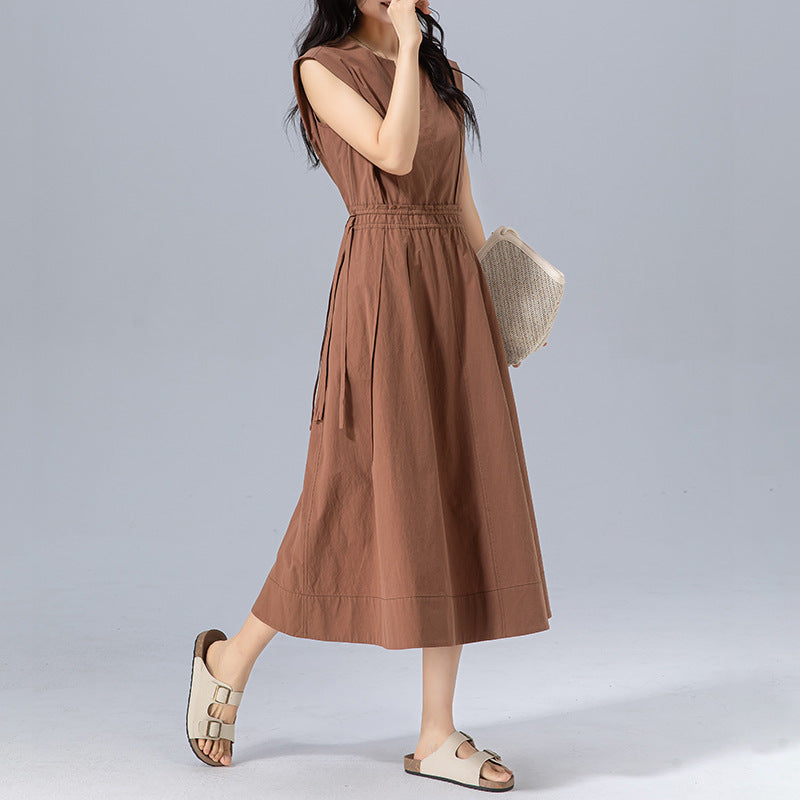 Dame afslappet A-linje kjole med høj talje og sidelommer Stilla