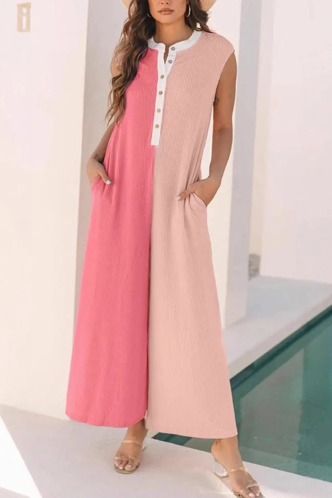 Dame Lange Sommerjumpsuit med knaplukning og praktiske lommer Stilla