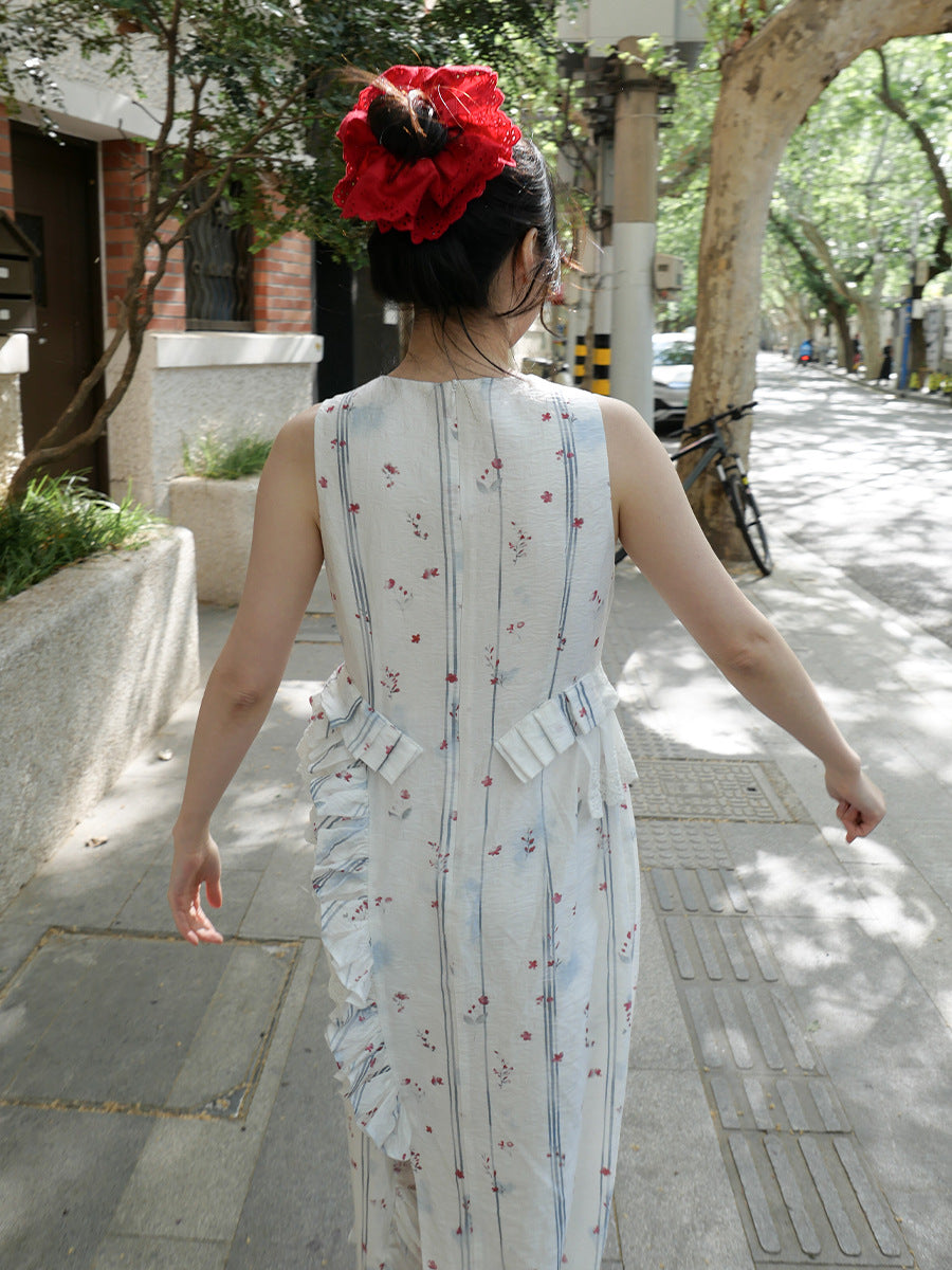 Dame afslappet maxikjole med flæsedetaljer og blomsterprint Stilla