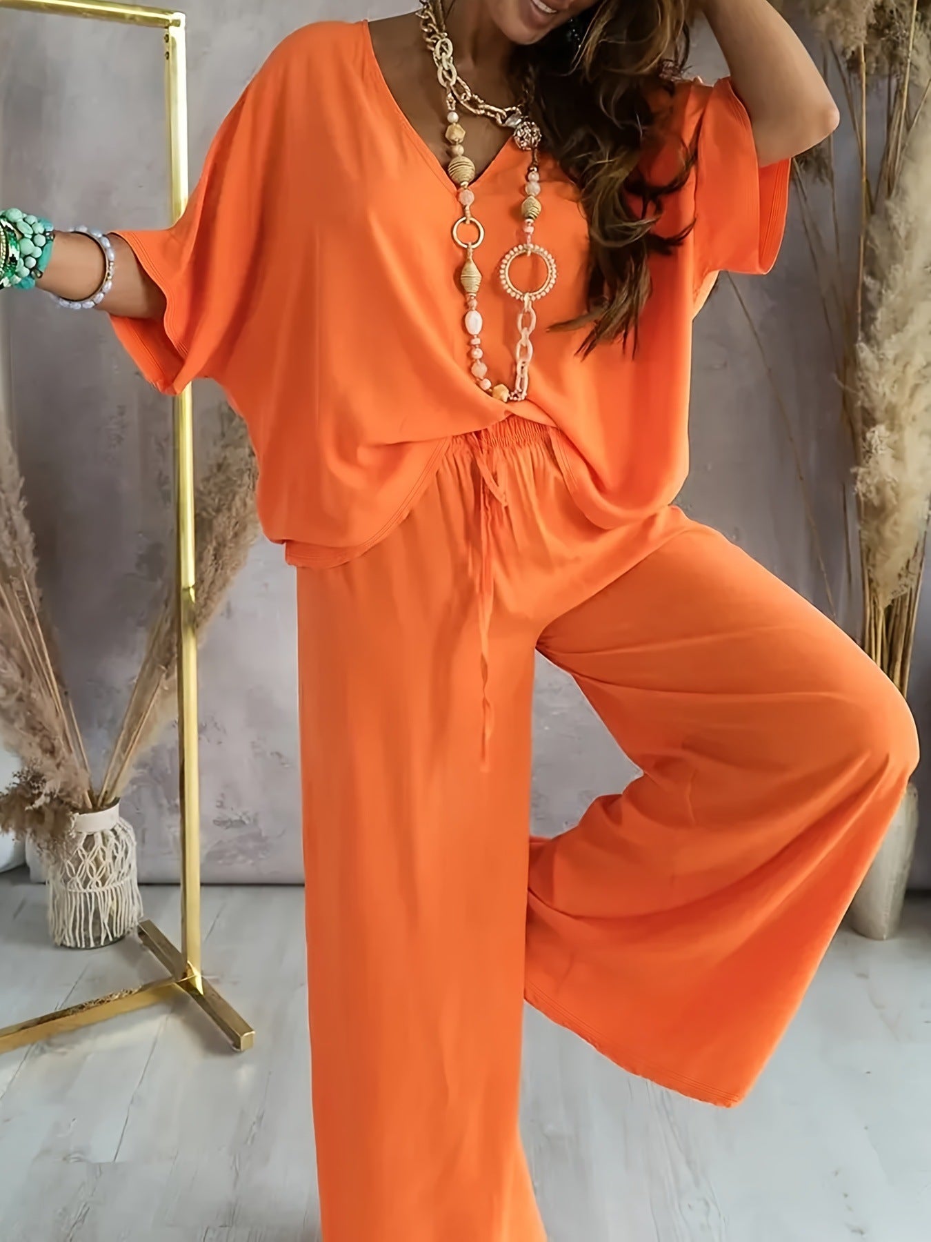 Dame afslappet jumpsuit med bred pasform og elastisk talje Stilla