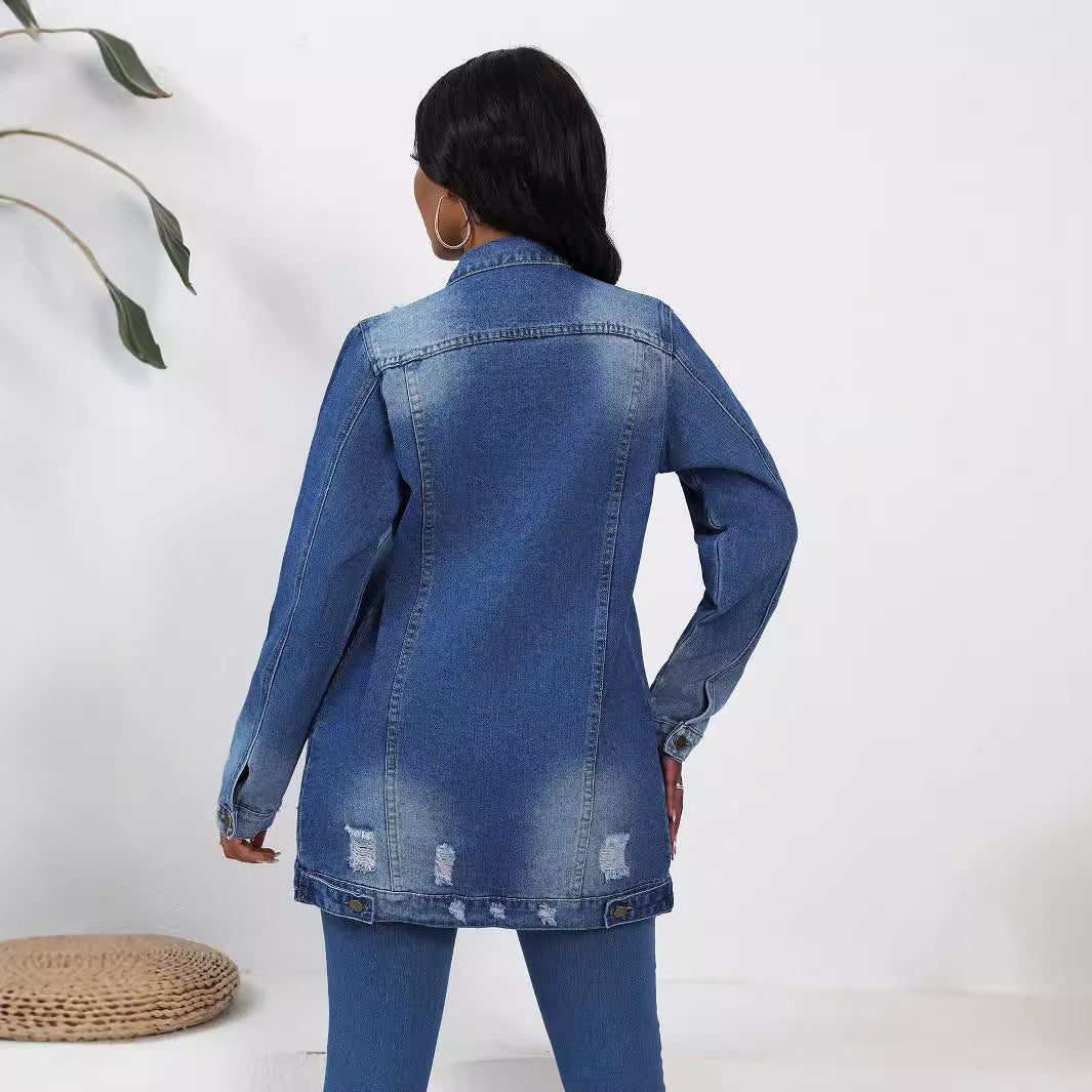 Dame afslappet denimjakke i moderne oversized snit med frynset accenter Stilla