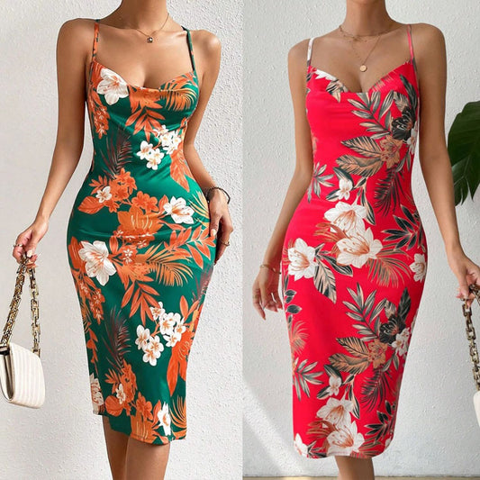 Dame Elegant kjole med blomstrende snit og spaghettistropper Stilla