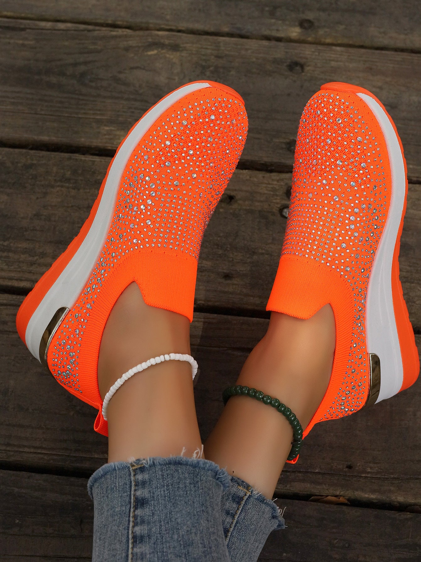 Dame Sneakers med glitrende strass accenter og elastisk indsats Stilla