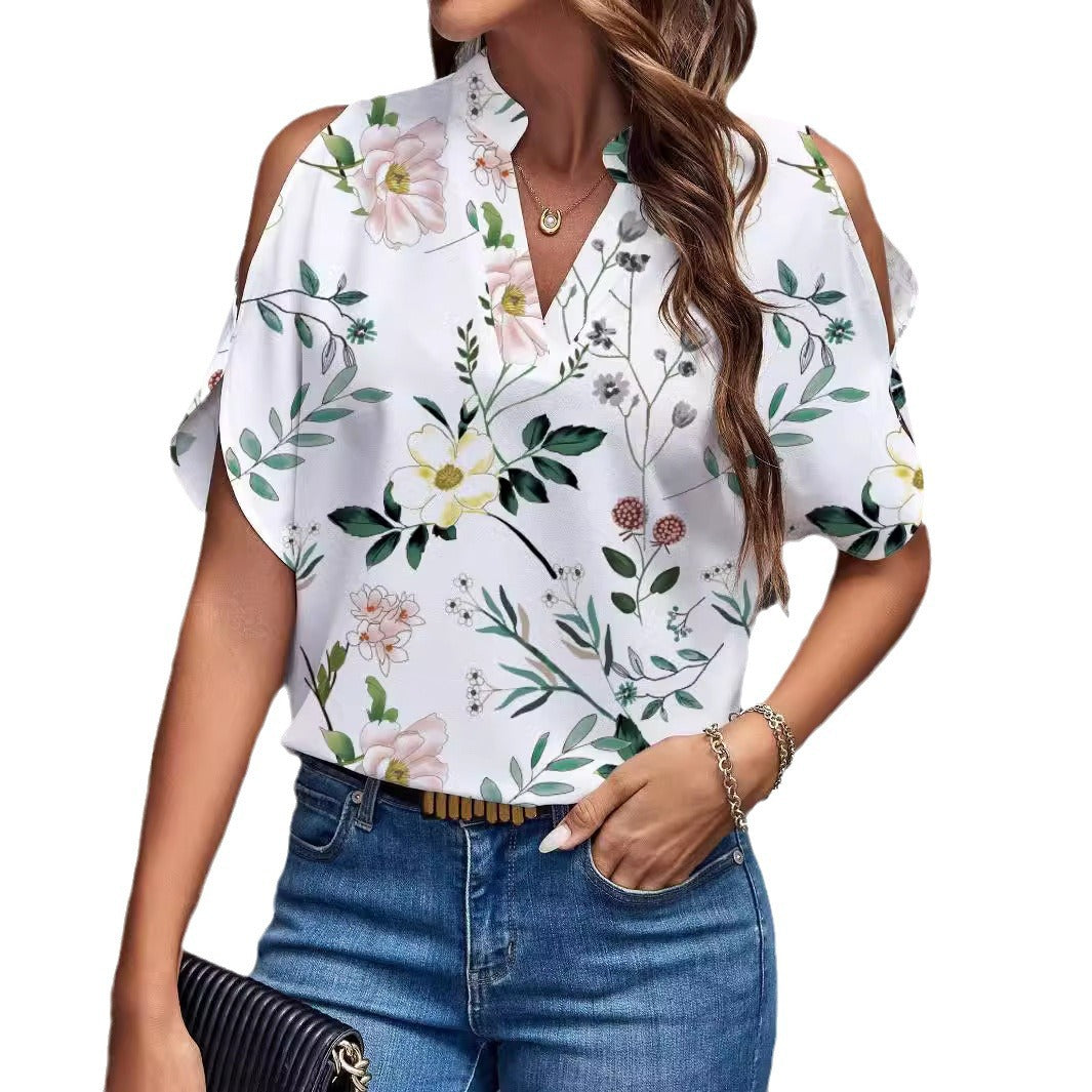 Dame Trendy Bluse med Cut-Out ærmer og blomstermønster Stiila