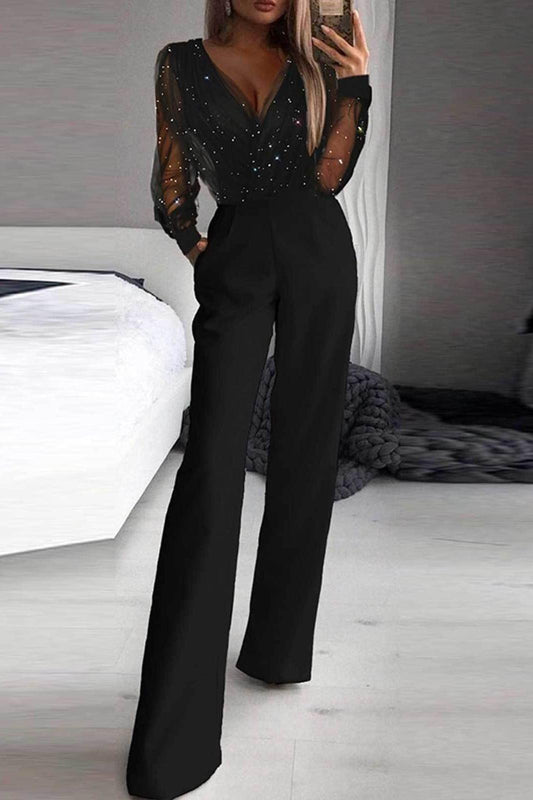 Stilla | Sort Jumpsuit Med Mesh Pulver Indlæg