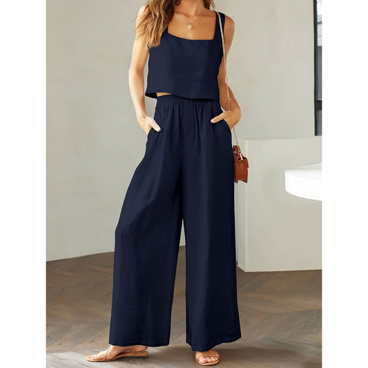 Dame jumpsuit med brede ben og praktiske lommer Stilla