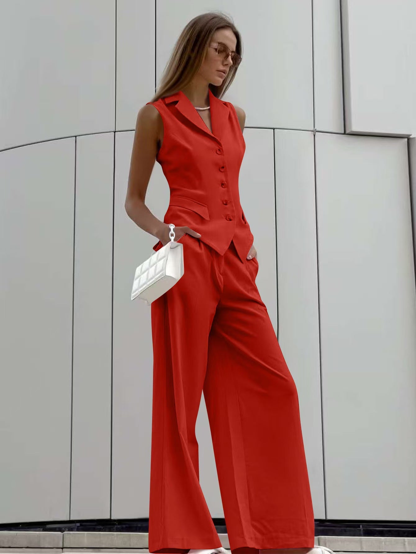Dame jumpsuit med ærmeløs blazer og vide bukser Stilla
