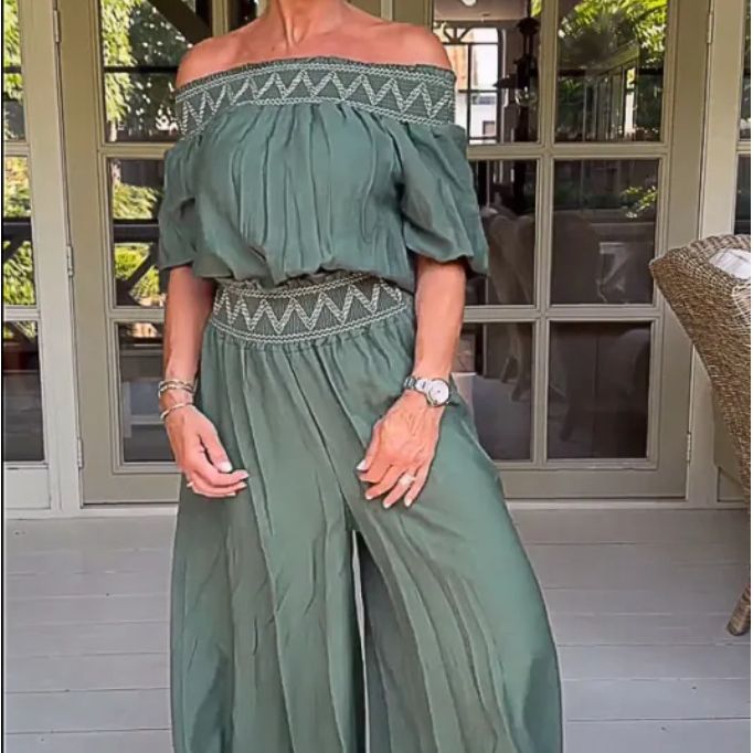 Dame Off-Shoulder Maxi Jumpsuit med Talje Detalje Stilla