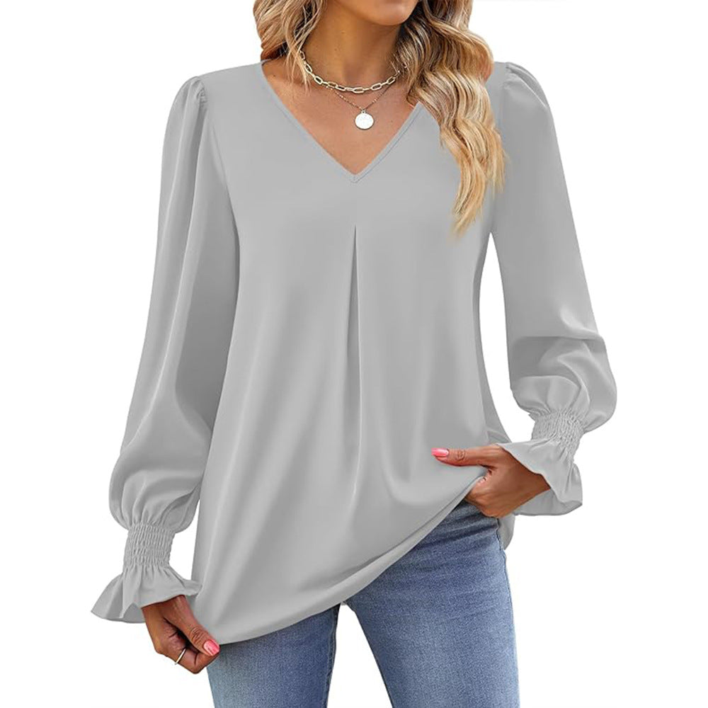 Dame elegant bluse med puffærmer Stilla