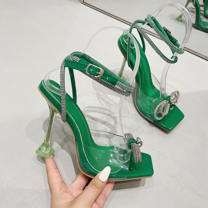 Dame High Heel Sandaler med transparente remme og glamourøs sløjfedesign Stilla
