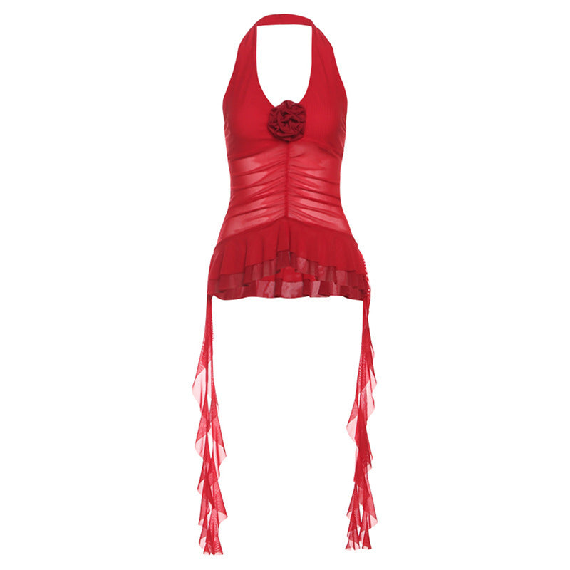 Dame dekorativ overdel med flæsedesign og blomstaccent Stilla