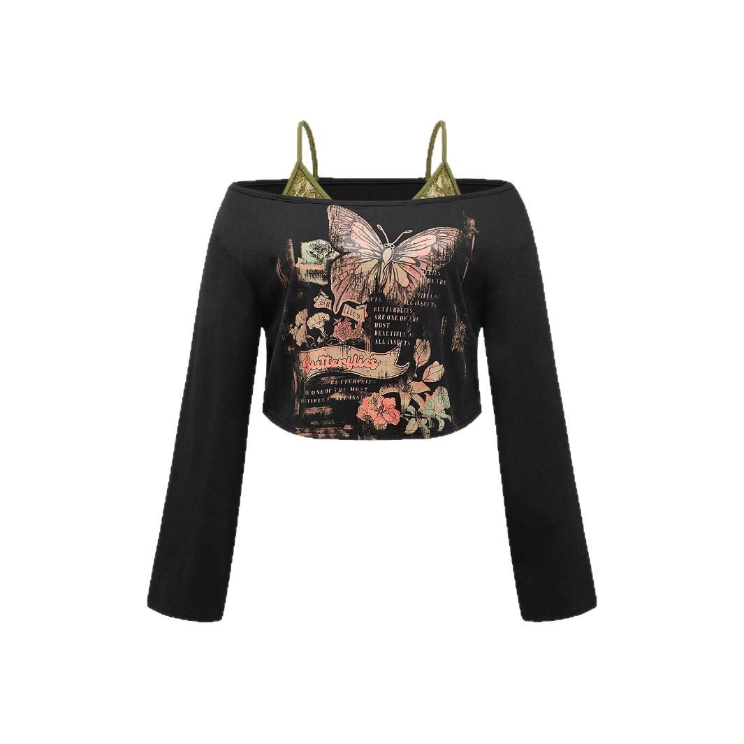 Dame cropped top med kreativ grafiktryk og afslappet snit Stilla