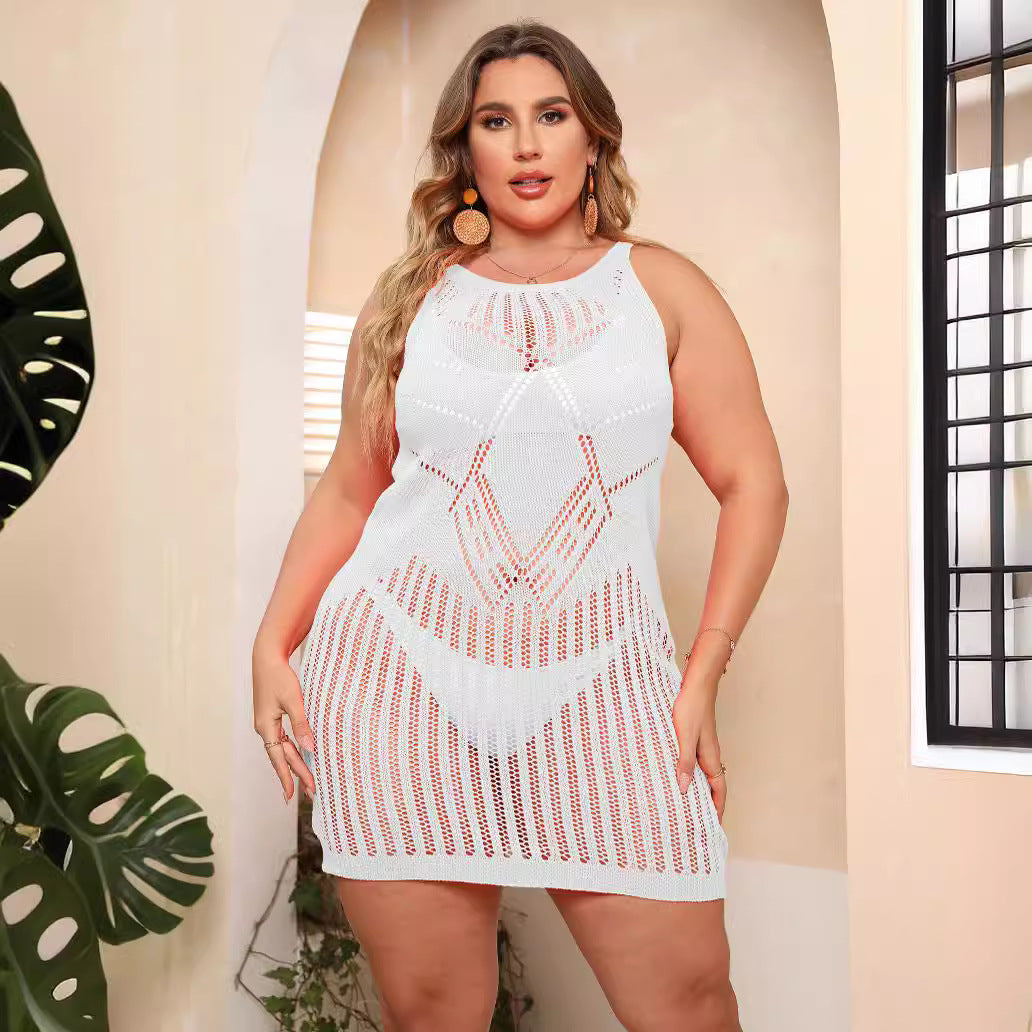 Dame Elegant Hæklet Strandkjole med dyb V-udskæring og raffinerede stribeudskæringer Stilla