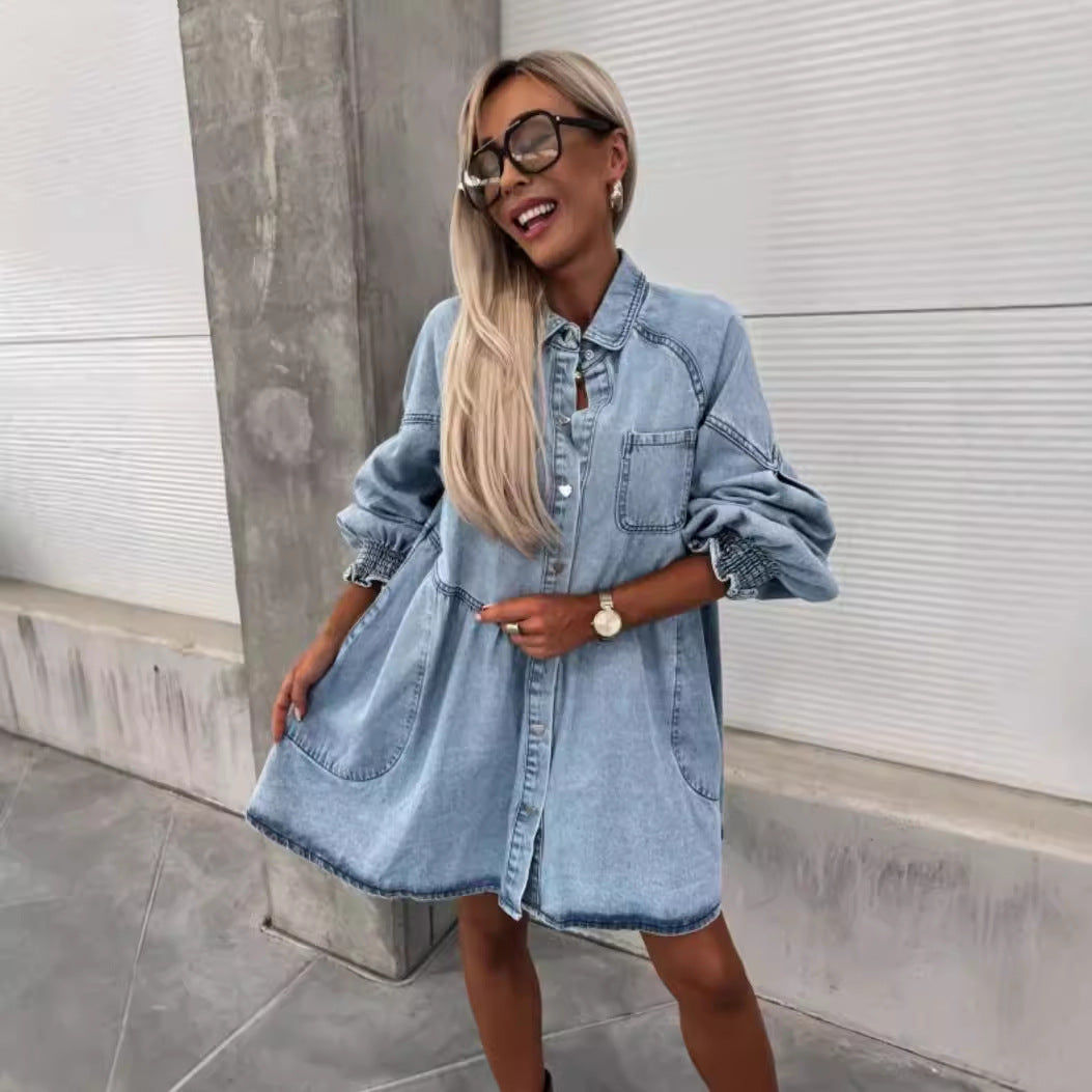 Dame afslappet jeanskjortekjole Stilla