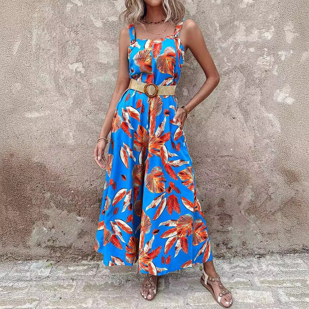 Dame Tropisk Print Maxi Jumpsuit Stilla
