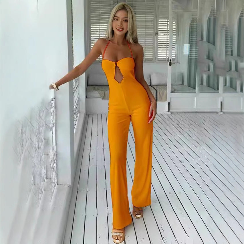 Dame elegant jumpsuit med rynker og unikt nøgleudskæring Stilla